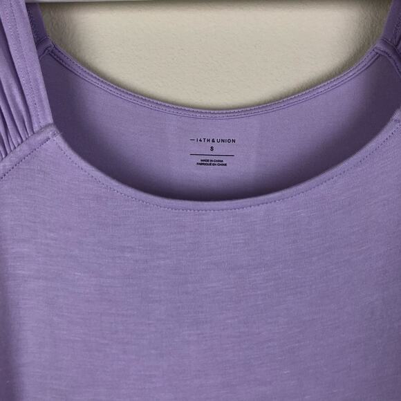 14th & Union Solid Purple Tank Top Small Ruched Sleeves Summer - Picture 3 of 5
